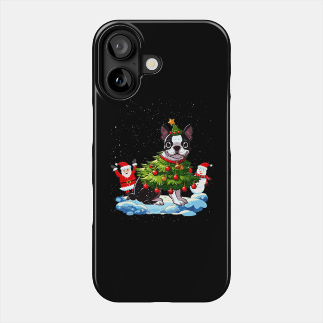 Boston Terrier Merry Christmas Tree Lights Dog Phone Case by yangho