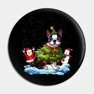 Boston Terrier Merry Christmas Tree Lights Dog Pin