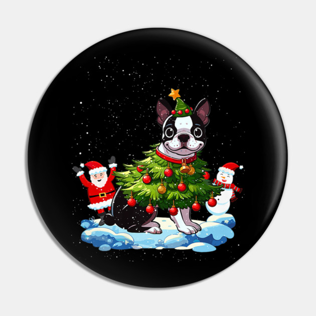 Boston Terrier Merry Christmas Tree Lights Dog Pin by yangho