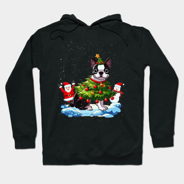 Boston Terrier Merry Christmas Tree Lights Dog Hoodie by yangho