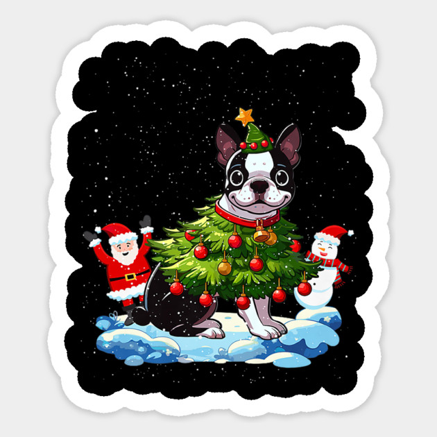 Boston Terrier Merry Christmas Tree Lights Dog Sticker by yangho