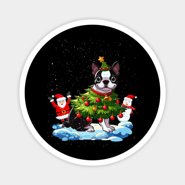 Boston Terrier Merry Christmas Tree Lights Dog Magnet by yangho