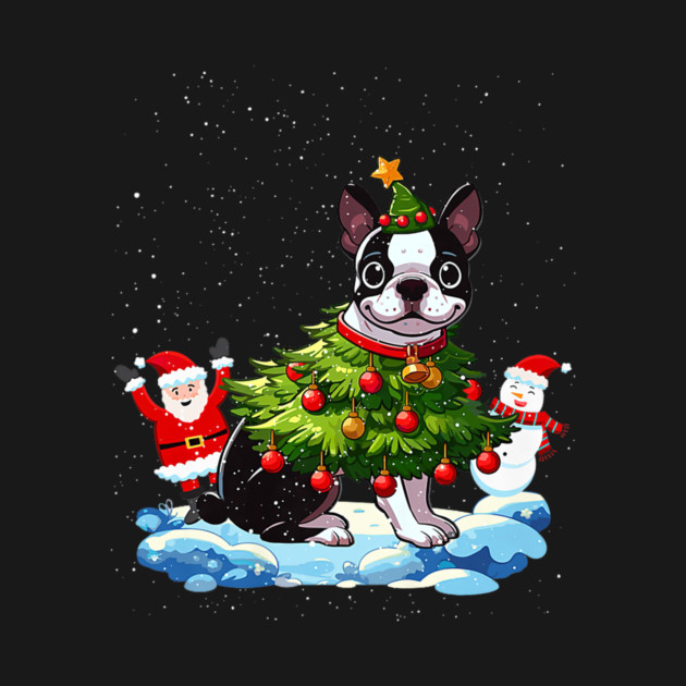 Boston Terrier Merry Christmas Tree Lights Dog by yangho