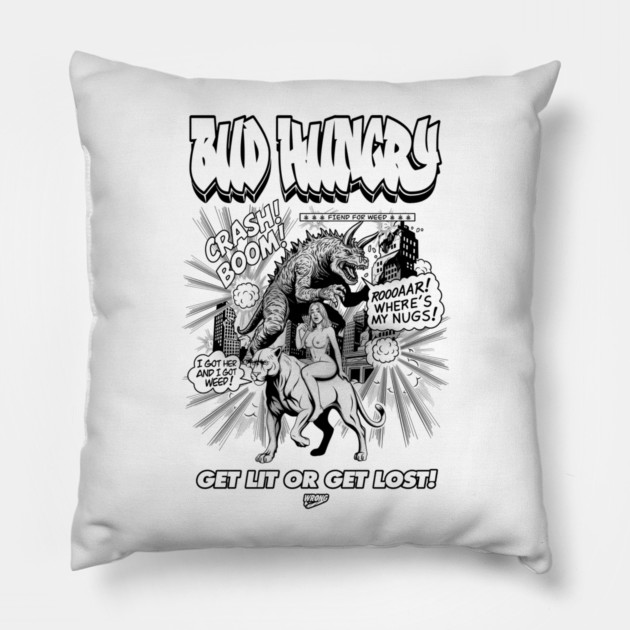 Bud Hungry Monster Pillow by Wrongteeshirt