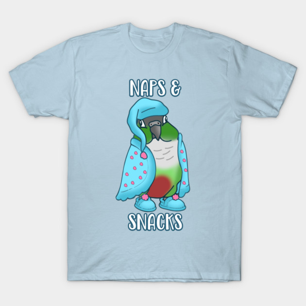 Naps & Snacks Parrot Green Cheeked Conure T-Shirt by FandomizedRose