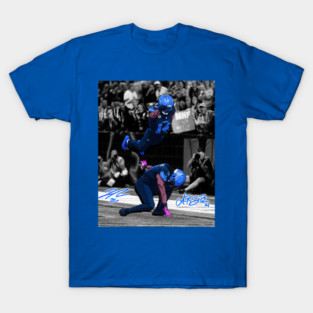 Detroit Lions SpidermanXSuperman Jahmyr Gibbs and Amon-Ra St. Brow 70s T-Shirt