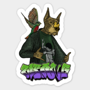 Crazy Dog with Bird & Duck Sticker