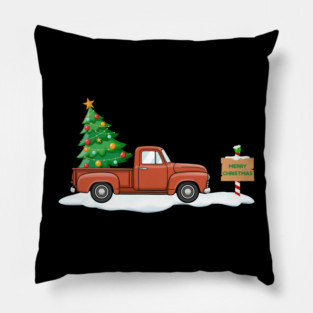 Vintage Christmas Truck with Tree Pillow