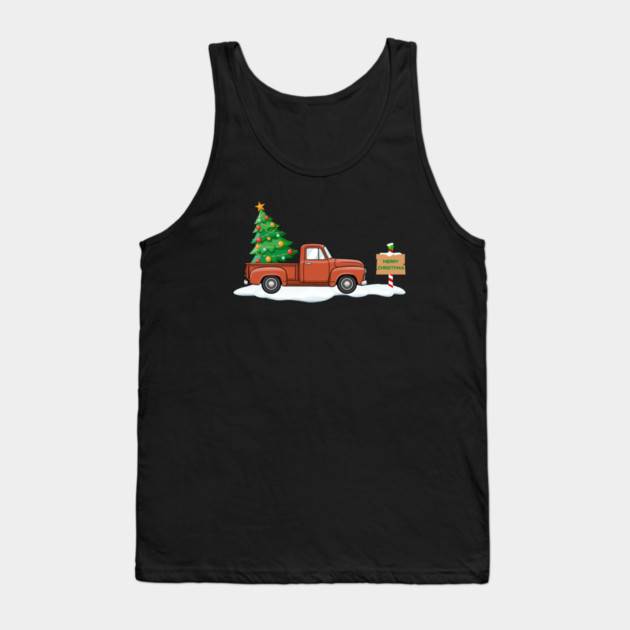 Vintage Christmas Truck with Tree Tank Top by Creatifly Graphic Tees