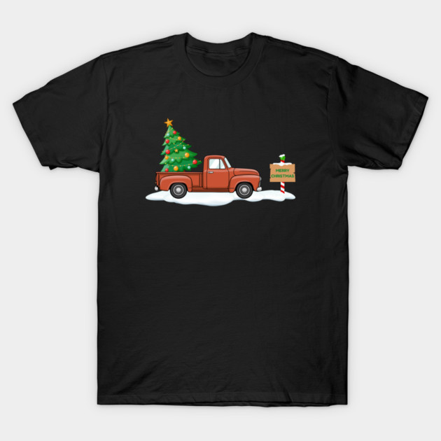 Vintage Christmas Truck with Tree T-Shirt by Creatifly Graphic Tees