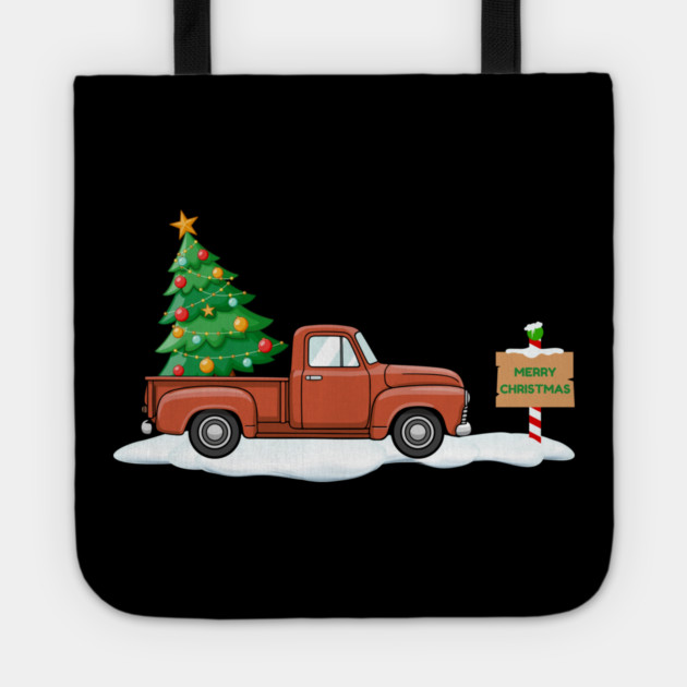 Vintage Christmas Truck with Tree Tote by Creatifly Graphic Tees