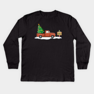 Vintage Christmas Truck with Tree Kids Long Sleeve T-Shirt