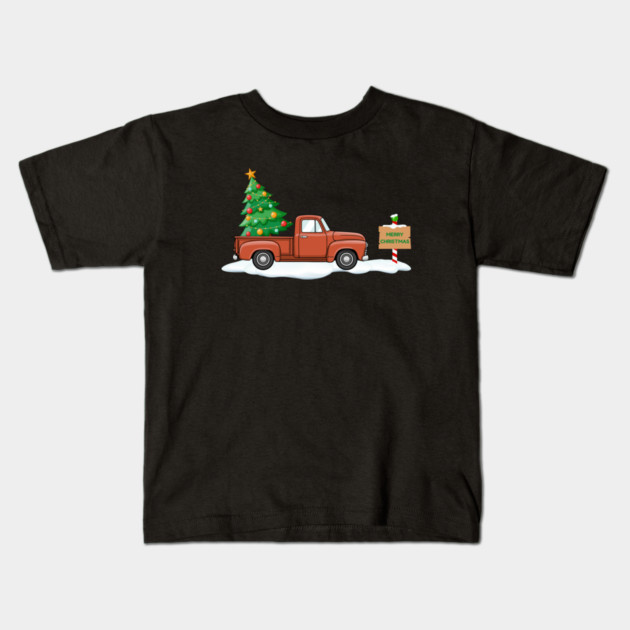 Vintage Christmas Truck with Tree Kids T-Shirt by Creatifly Graphic Tees