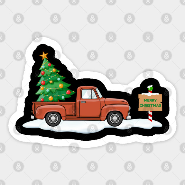 Vintage Christmas Truck with Tree Sticker by Creatifly Graphic Tees