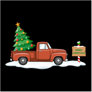 Vintage Christmas Truck with Tree Posters and Art