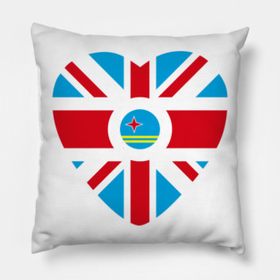 British Aruban Multinational Patriot Flag Series (Heart) Pillow
