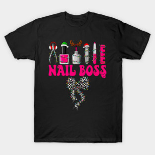 Xmas Nail Boss Coquette Bow Nail Tech Nail Artist Manicurist T-Shirt