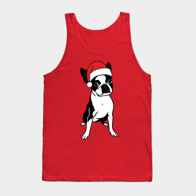 Christmas Santa Boston Terrier Dog With Hat Tank Top by DonWillisJrArt