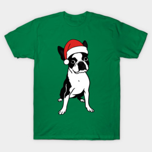 Christmas Santa Boston Terrier Dog With Hat T-Shirt