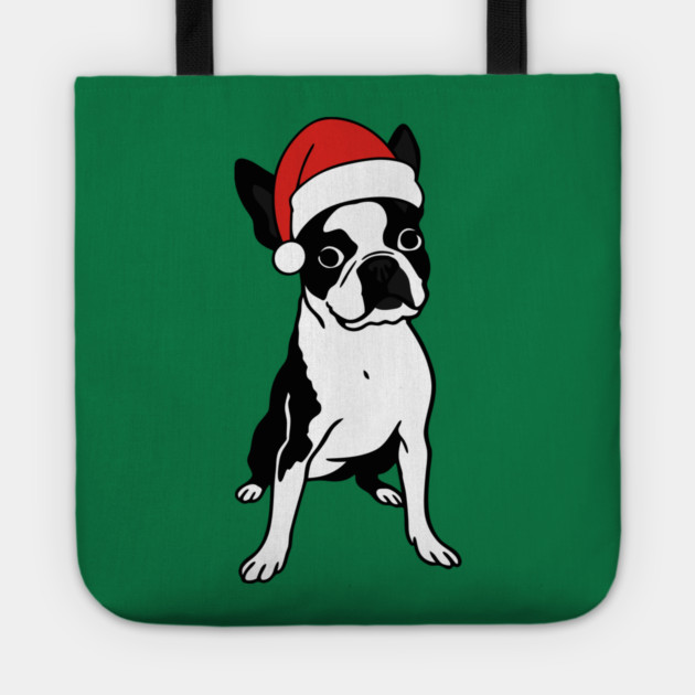 Christmas Santa Boston Terrier Dog With Hat Tote by DonWillisJrArt