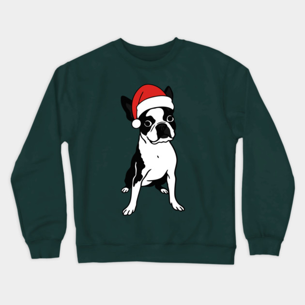Christmas Santa Boston Terrier Dog With Hat Crewneck Sweatshirt by DonWillisJrArt