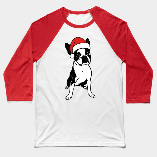 Christmas Santa Boston Terrier Dog With Hat Baseball T-Shirt by DonWillisJrArt