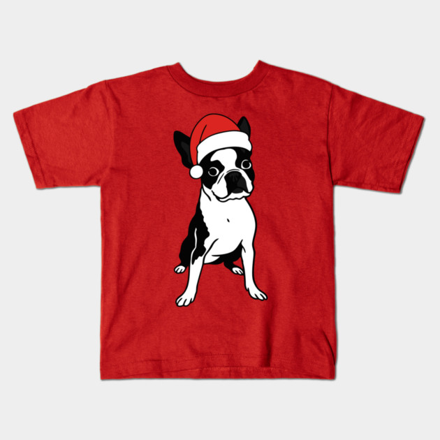 Christmas Santa Boston Terrier Dog With Hat Kids T-Shirt by DonWillisJrArt