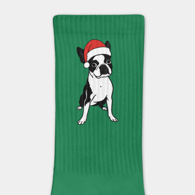 Christmas Santa Boston Terrier Dog With Hat by DonWillisJrArt