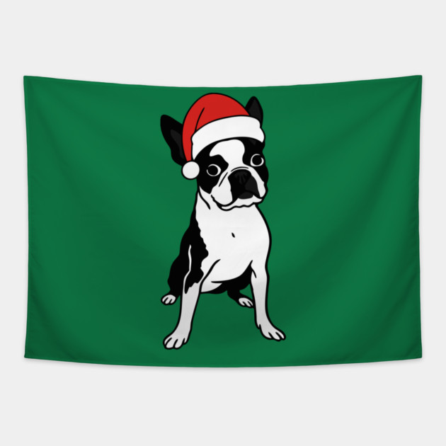 Christmas Santa Boston Terrier Dog With Hat Tapestry by DonWillisJrArt