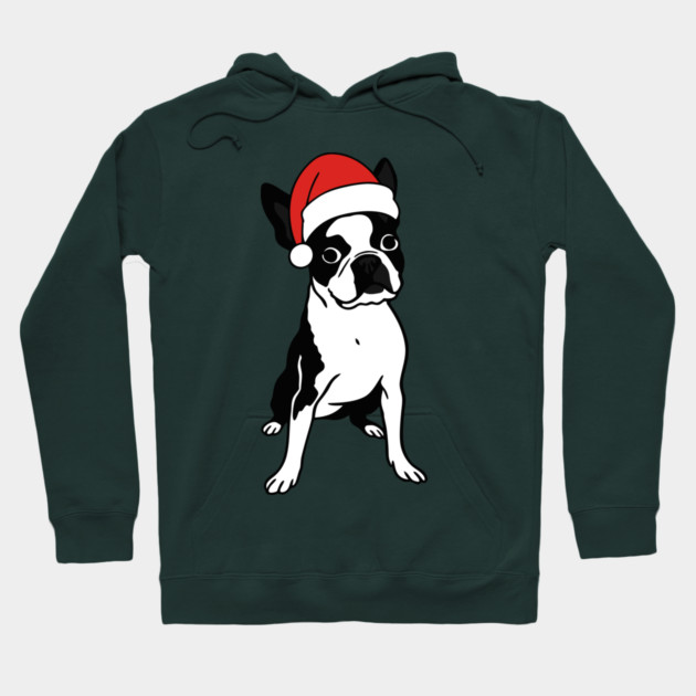 Christmas Santa Boston Terrier Dog With Hat Hoodie by DonWillisJrArt