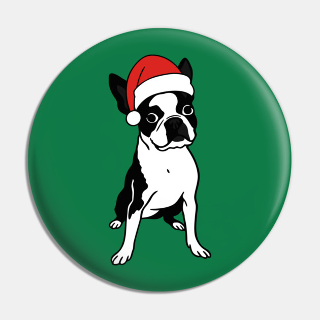 Christmas Santa Boston Terrier Dog With Hat Pin by DonWillisJrArt