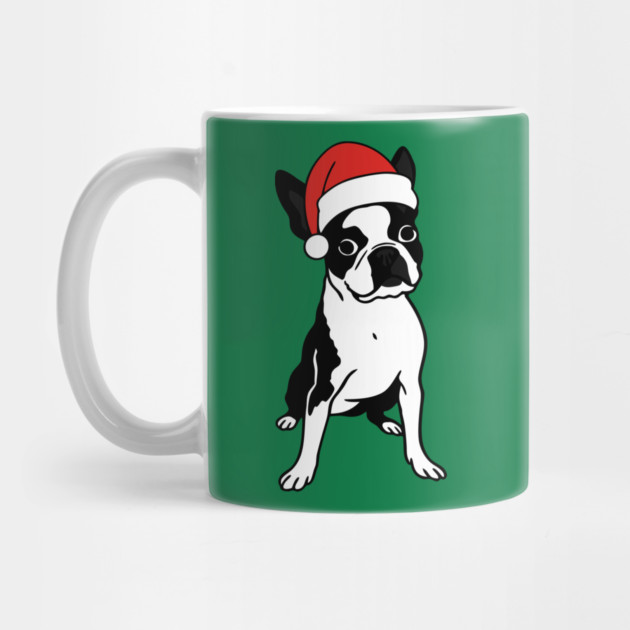 Christmas Santa Boston Terrier Dog With Hat by DonWillisJrArt