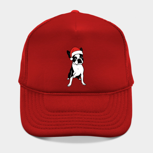 Christmas Santa Boston Terrier Dog With Hat by DonWillisJrArt