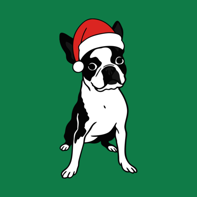 Christmas Santa Boston Terrier Dog With Hat by DonWillisJrArt