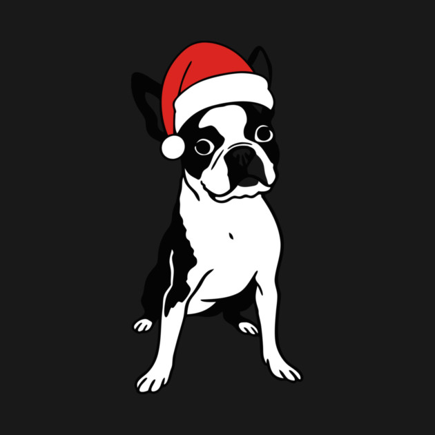 Christmas Santa Boston Terrier Dog With Hat by DonWillisJrArt