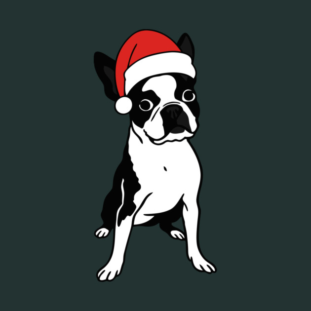 Christmas Santa Boston Terrier Dog With Hat by DonWillisJrArt
