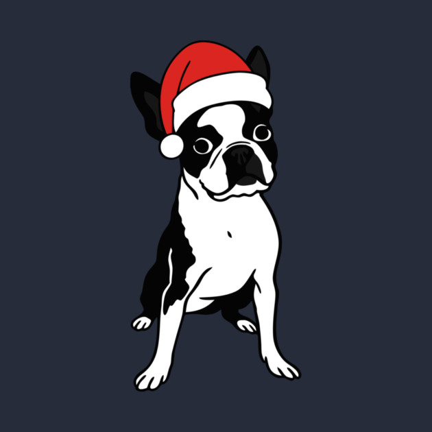 Christmas Santa Boston Terrier Dog With Hat by DonWillisJrArt