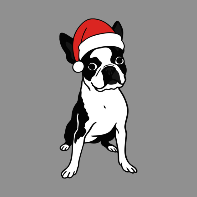 Christmas Santa Boston Terrier Dog With Hat by DonWillisJrArt
