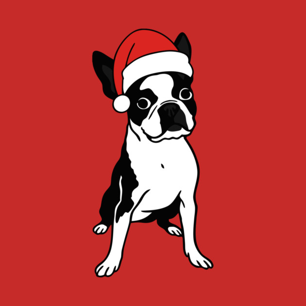 Christmas Santa Boston Terrier Dog With Hat by DonWillisJrArt