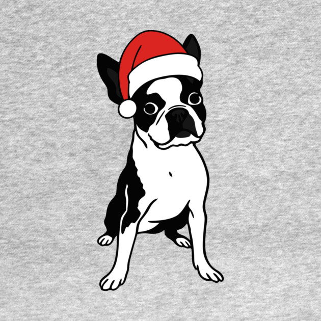 Christmas Santa Boston Terrier Dog With Hat by DonWillisJrArt