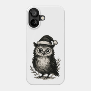 Ink Brush Christmas Owl – Minimalist Holiday Animal Phone Case