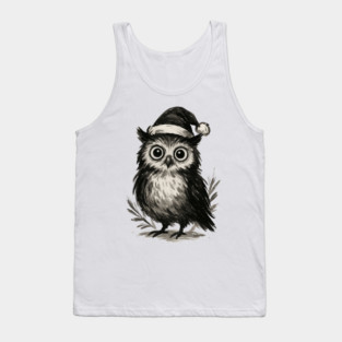 Ink Brush Christmas Owl – Minimalist Holiday Animal Tank Top