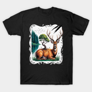 Earth Spirit Stag Forest Guardian Wildlife T-Shirt
