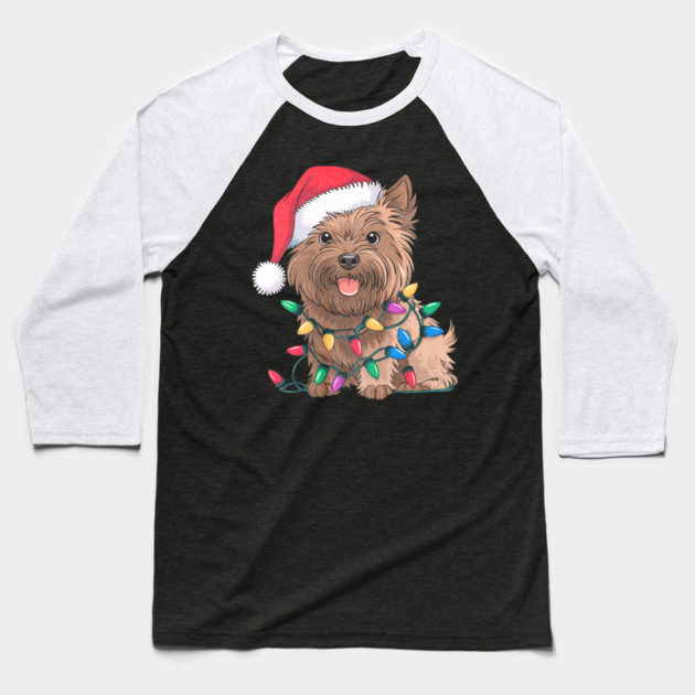 Cairn Terrier Christmas Lights Xmas Dogs Baseball T-Shirt by yangho
