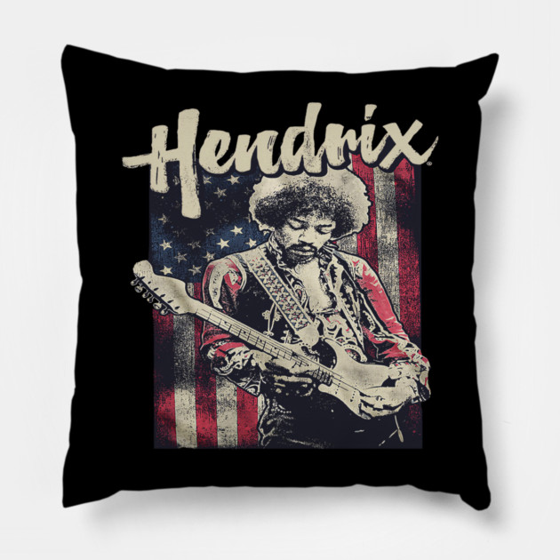 Hendrix Vintage Rock Guitarist – Retro Psychedelic Pillow by James Bates
