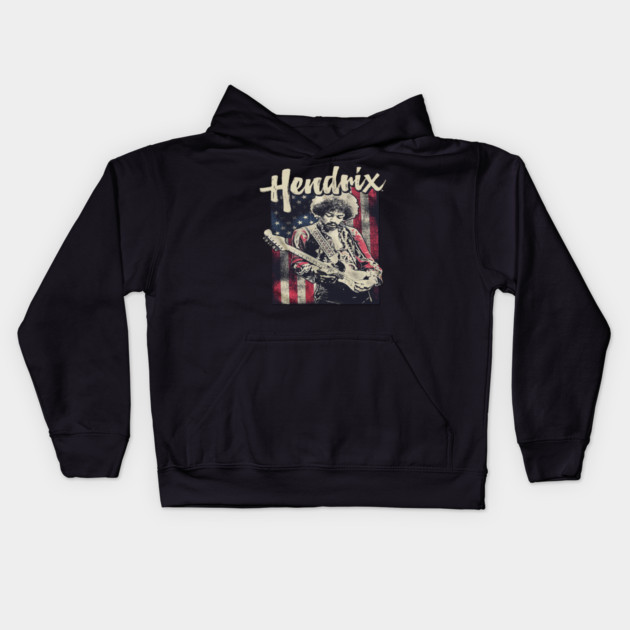 Hendrix Vintage Rock Guitarist – Retro Psychedelic Kids Hoodie by James Bates