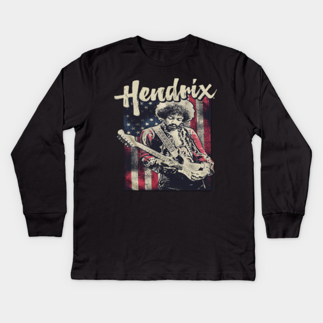 Hendrix Vintage Rock Guitarist – Retro Psychedelic Kids Long Sleeve T-Shirt by James Bates