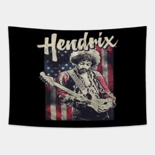 Hendrix Vintage Rock Guitarist – Retro Psychedelic Tapestry