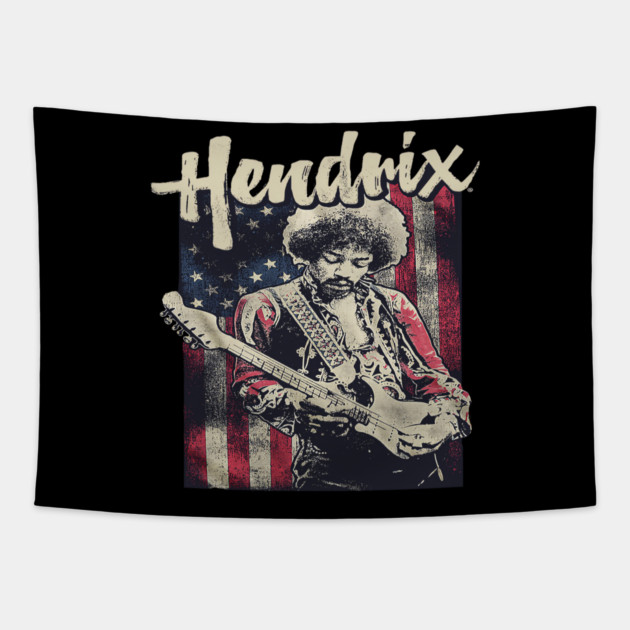 Hendrix Vintage Rock Guitarist – Retro Psychedelic Tapestry by James Bates