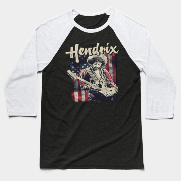Hendrix Vintage Rock Guitarist – Retro Psychedelic Baseball T-Shirt by James Bates